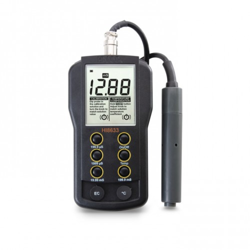 Conductímetro portátil (0,0 microS/ cm a 199,9 mS/ cm) impermeable, compensación manual temp