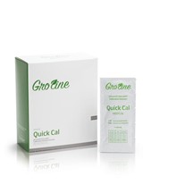 Caja y sobre de solución de calibración rápida GroLine Quick Cal, paquete con 25 sobres de 20 ml cada uno