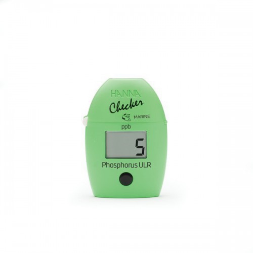 Fotómetro portátil Hanna Checker modelo HI736 para medir fósforo ULR (Ultra Low Range), mostrando una lectura de 5 ppb en su pantalla digital