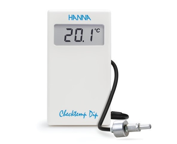 Termómetro digital HI98538 con sonda, mostrando una temperatura de 20.1°C, diseñado para medir en depósitos