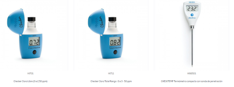 Dispositivos para medir cloro y temperatura: Checker HI701, HI711 y Termómetro HI98501